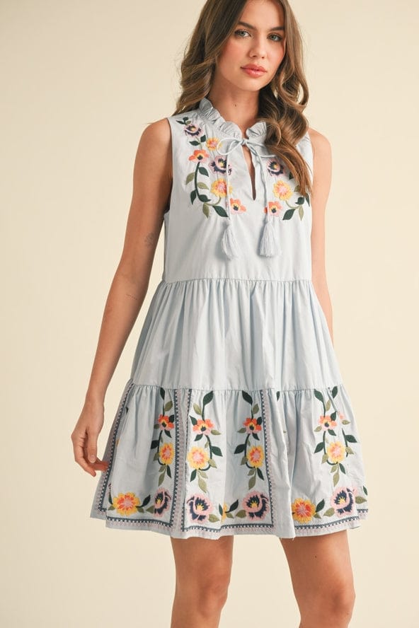 &merci Floral Embroidery Tiered Mini Dress - Little Miss Muffin Children & Home