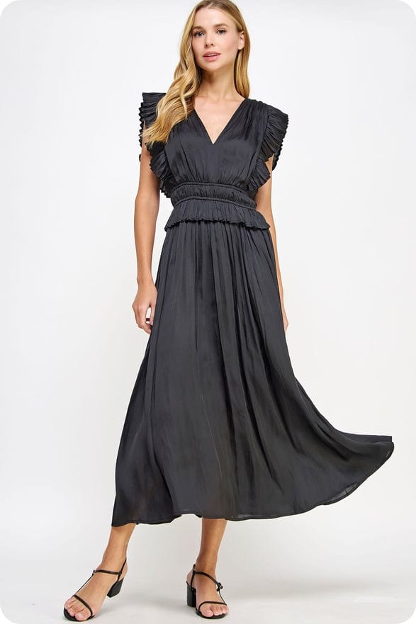Strut & Bolt Strut & Bolt Sleeveless Pleated Long Satin Dress in Black - Little Miss Muffin Children & Home