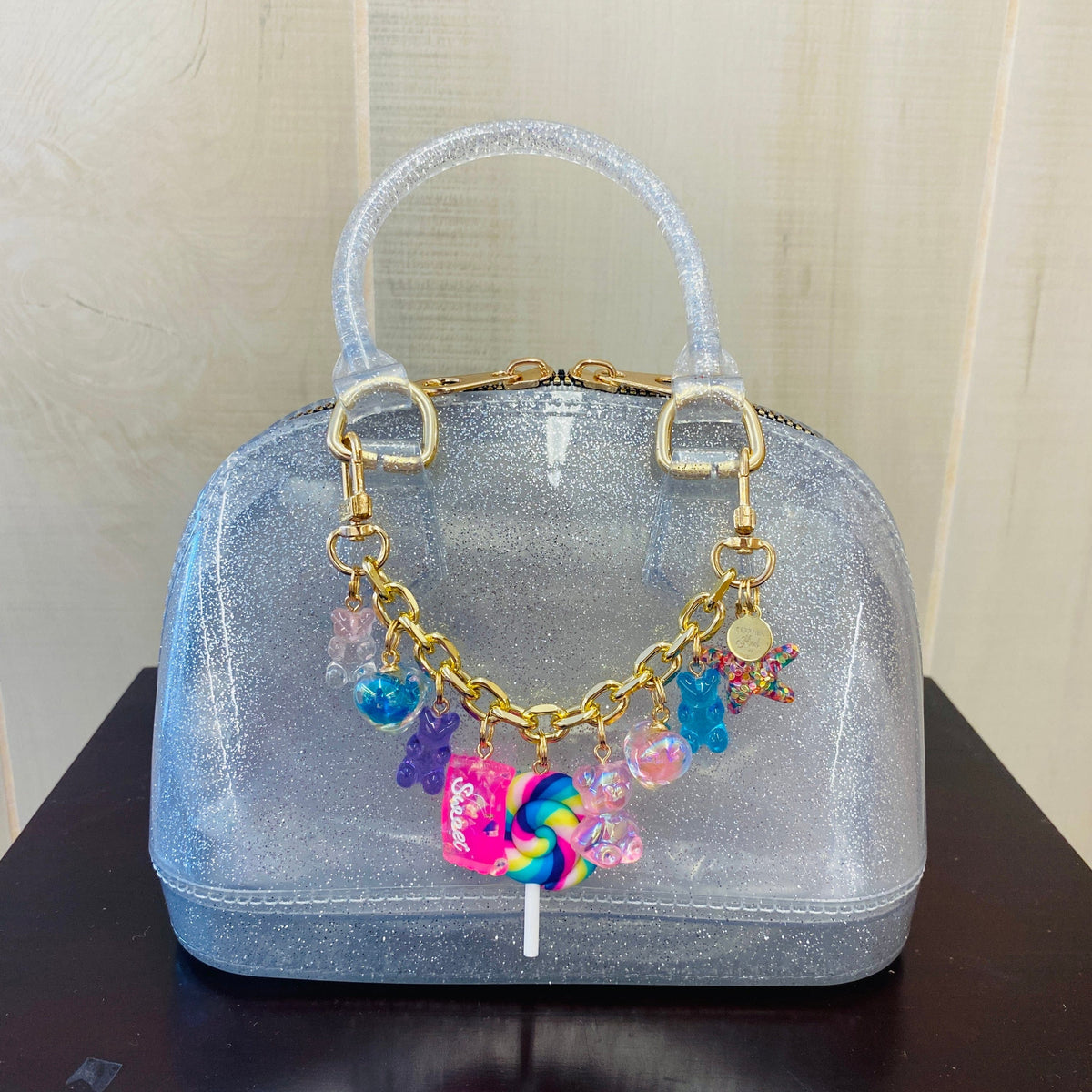 Carrying Kind Silver Sparkle Cate Handbag with Candy Crush Charm Chain - Little Miss Muffin Children & Home