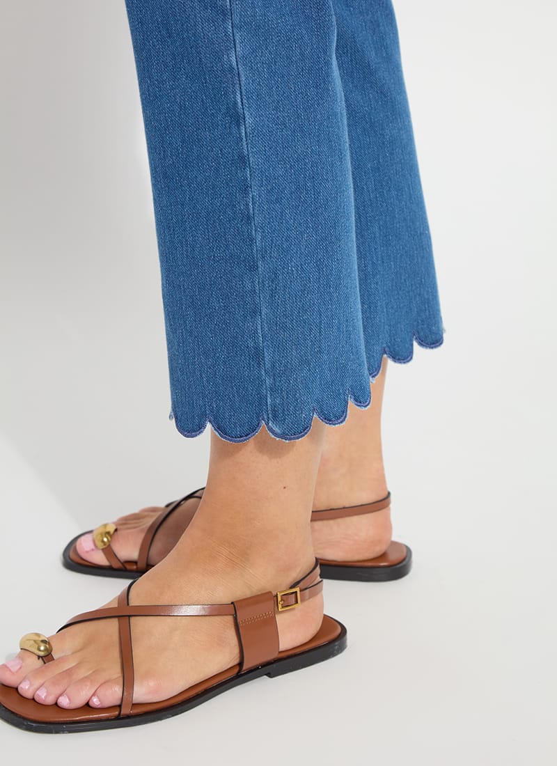 Sage Scalloped Edge Ankle Baby Boot Denim