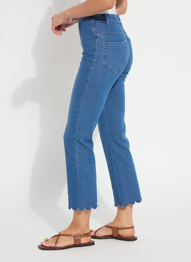 Sage Scalloped Edge Ankle Baby Boot Denim