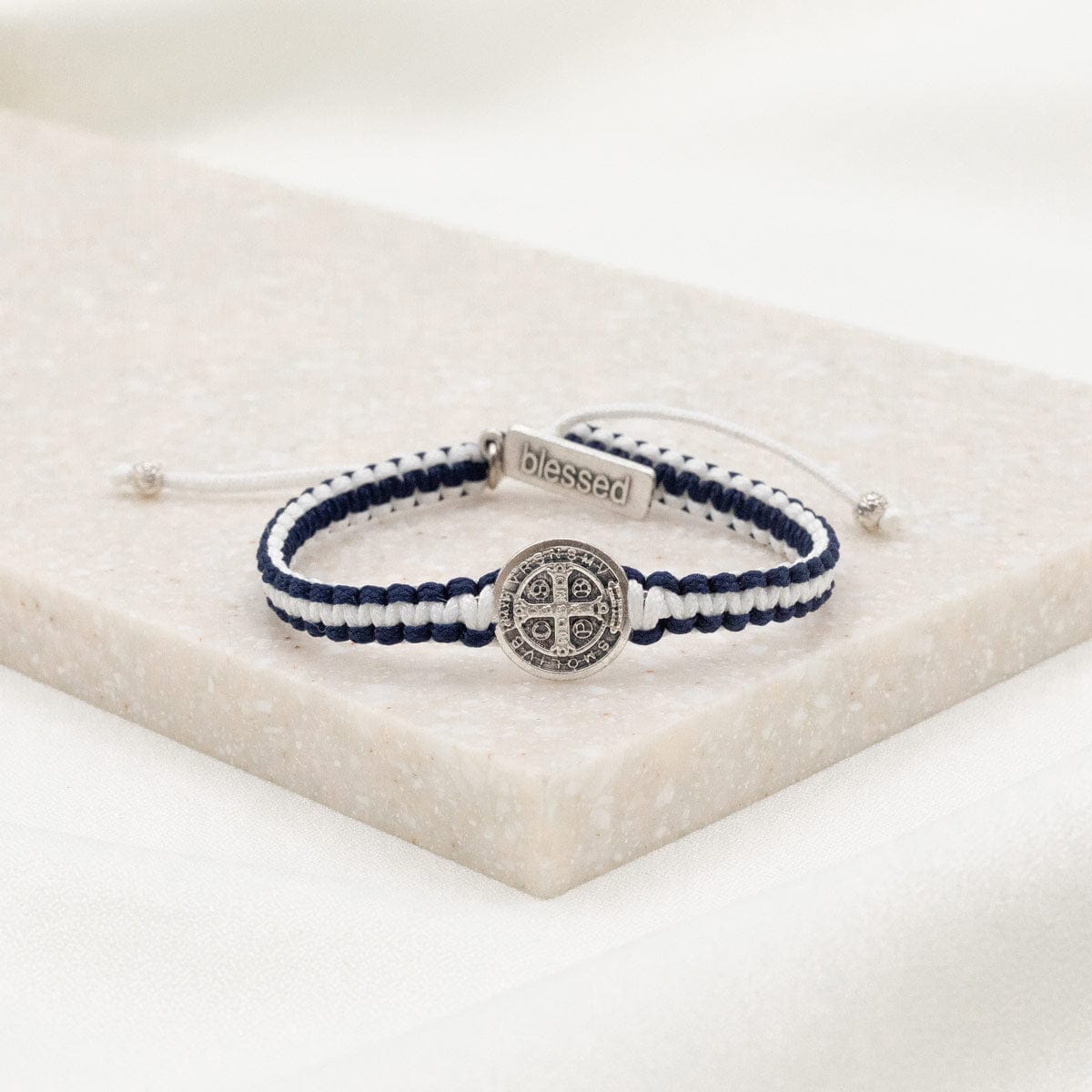 School Spirit Blessing Bracelet 1 Medal Navy/White/Silver