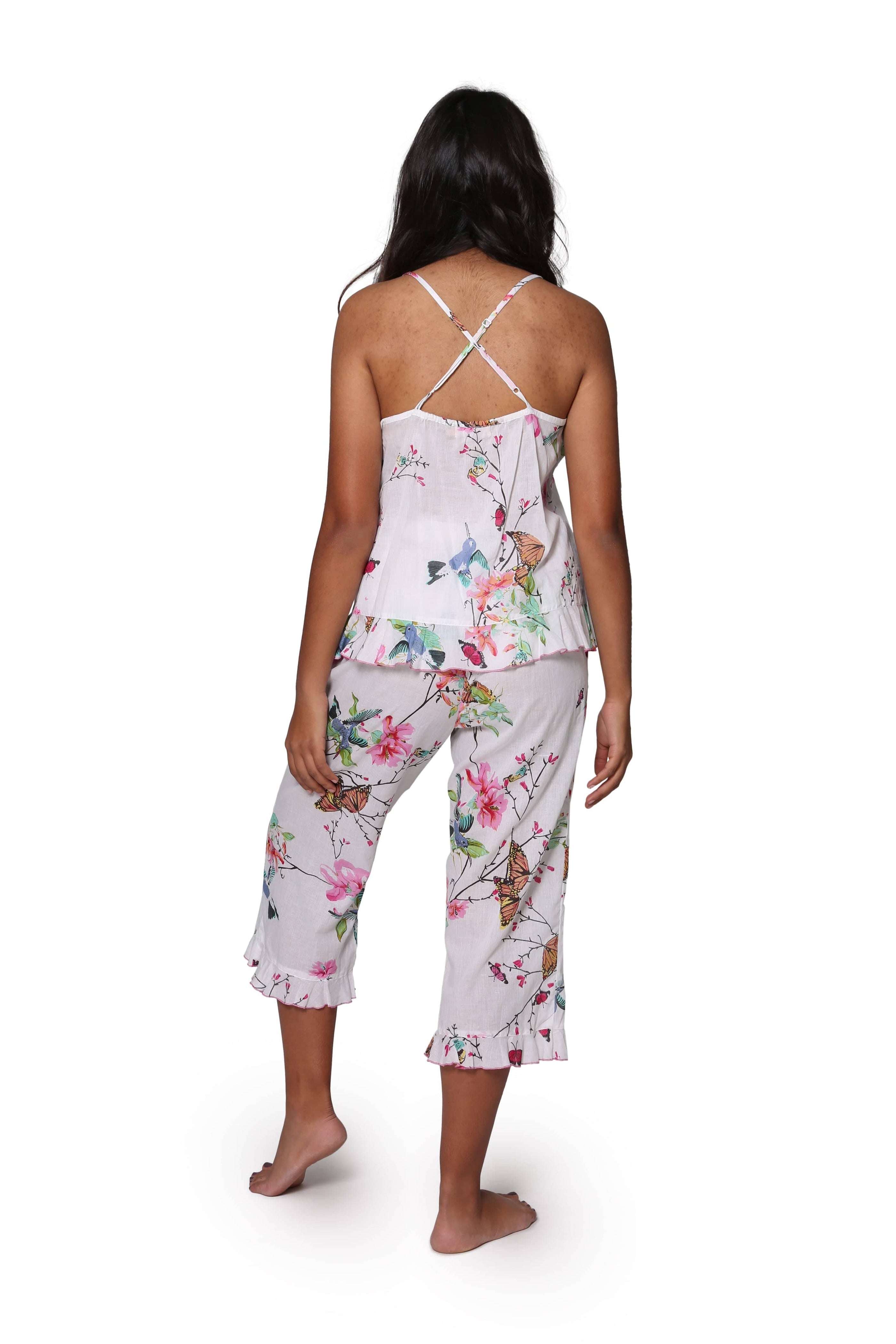La Cera La Cera White Floral Cotton Pajamas - Little Miss Muffin Children & Home