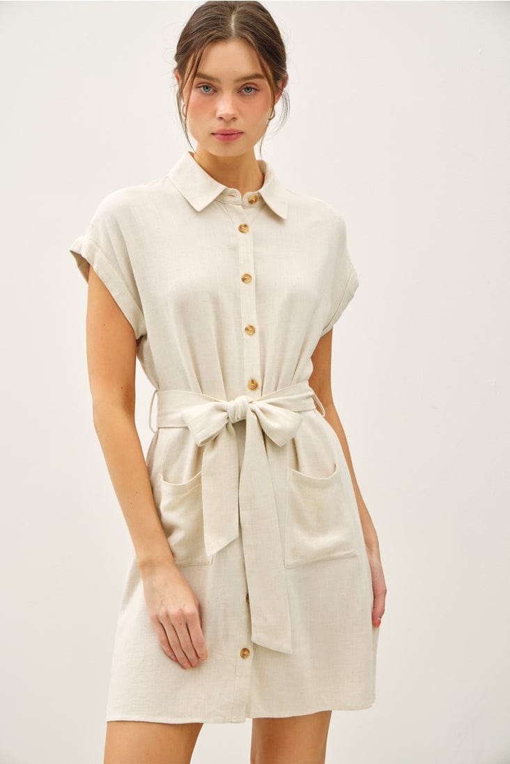 Be Cool Button Up Short Sleeve Dress in Natural - Little Miss Muffin Children & Home