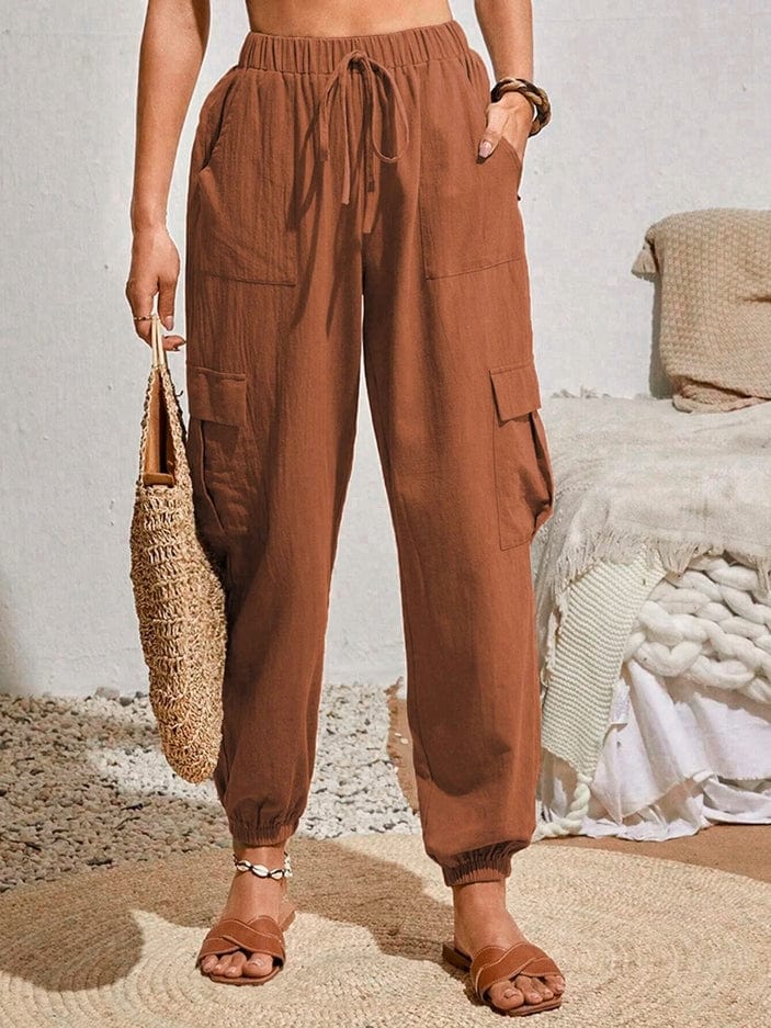 Rosa Clothing Rosa Clothing Trousers Pocket Casual Cargo Pants in Brown - Little Miss Muffin Children & Home