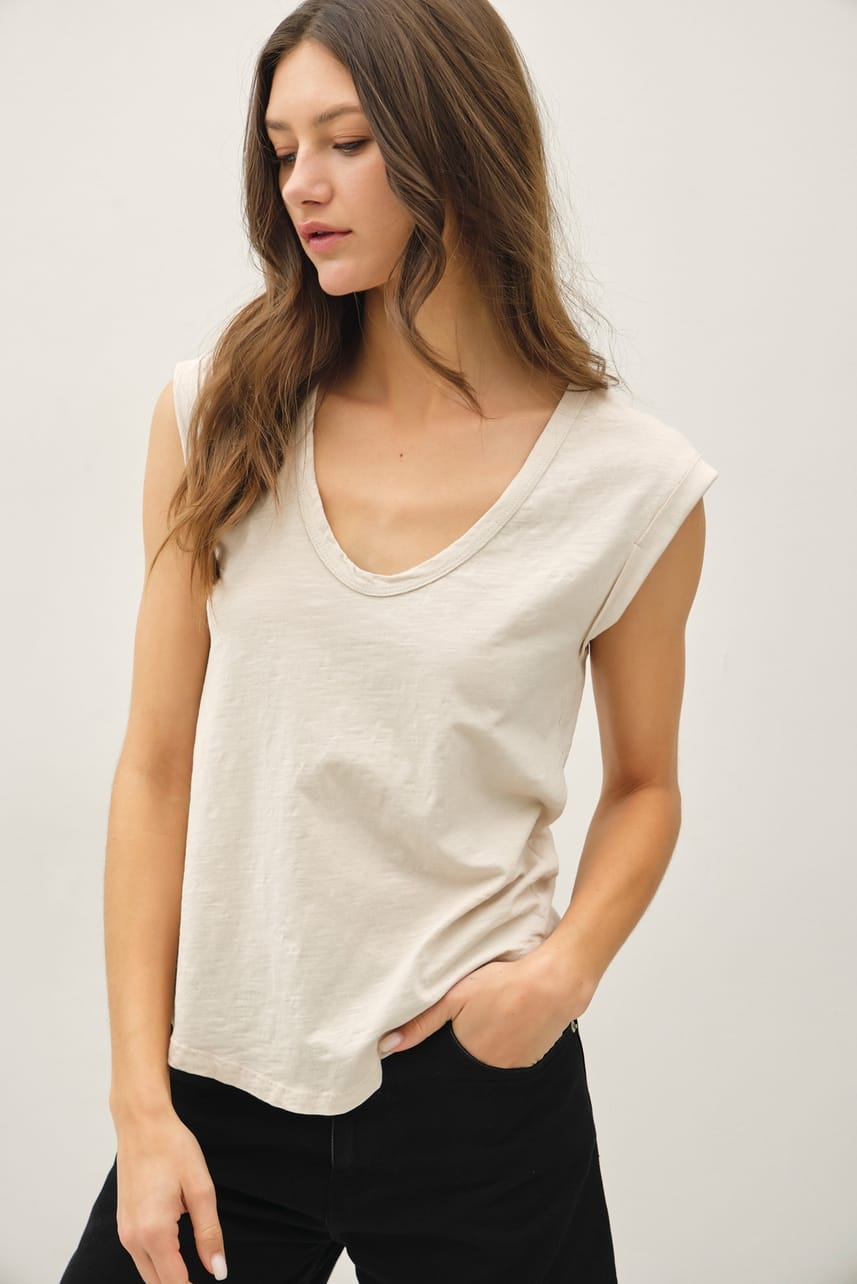 Be Cool Garment Dyed Scoop V-Neck Cap Sleeve Top, 8 Available Colors - Little Miss Muffin Children & Home