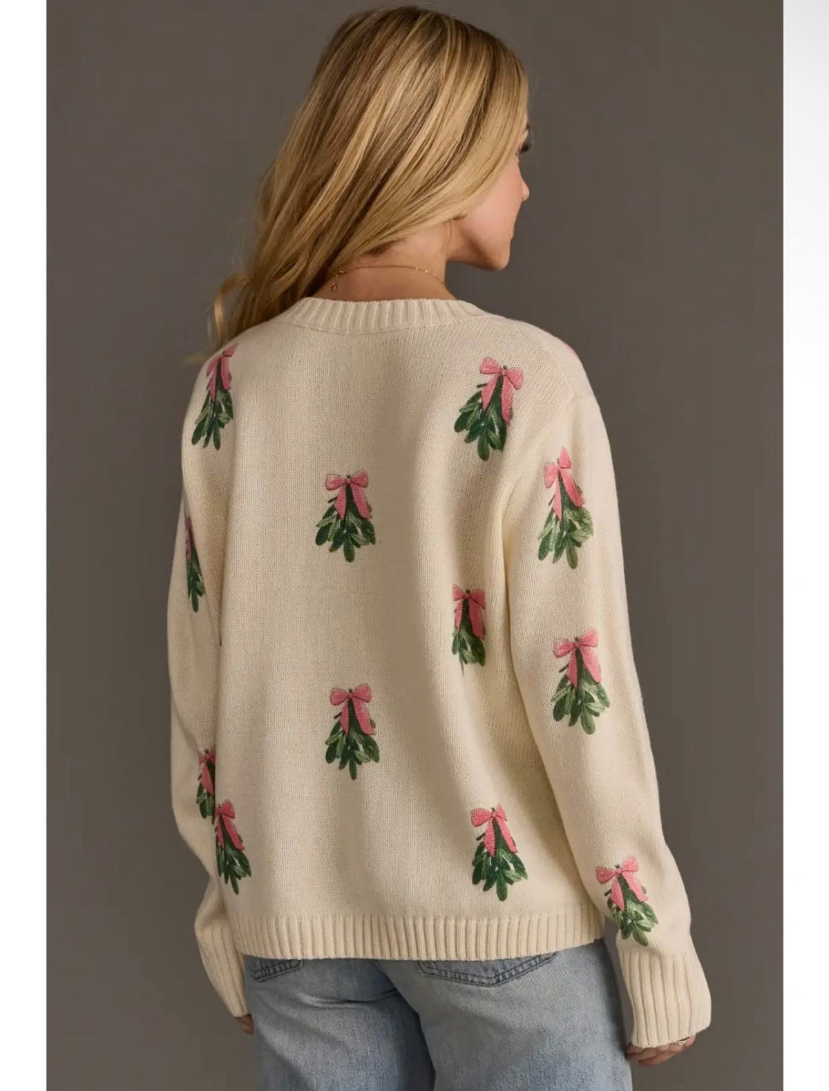 Ivory Tree Sweater with Pink Bows