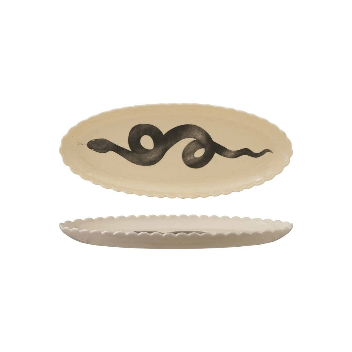 Creative Co-op Creative Co-op Oval Scalloped Stoneware Snake Platter - Little Miss Muffin Children & Home
