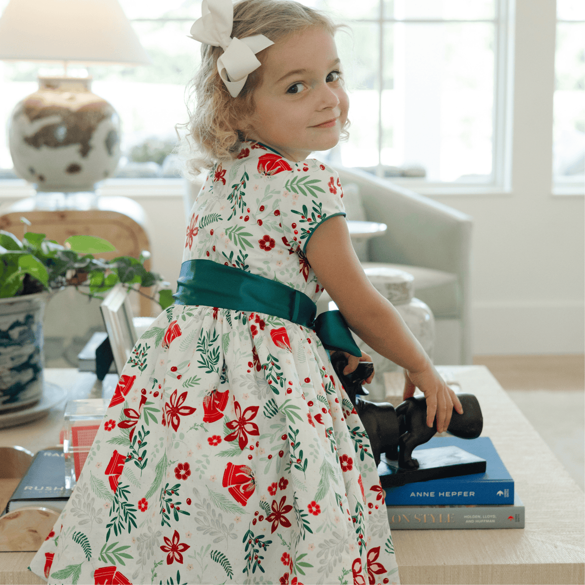 Heirloom Holly Dress with Basil Trim for girls by Bailey Boys