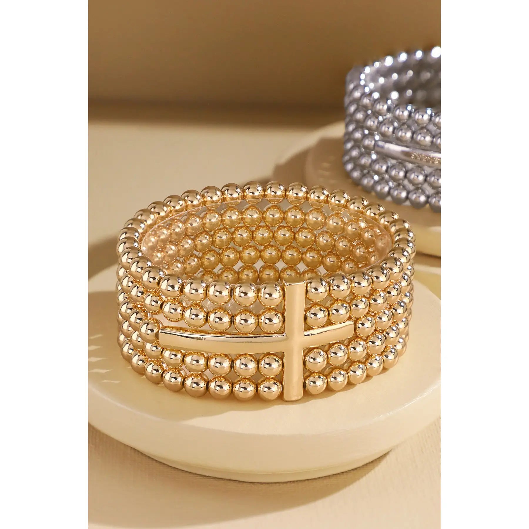 5-Layer Beaded Cross Stretch Bracelet