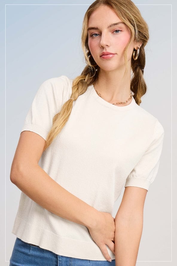 La Miel La Miel Short Sleeve Knit Sweater in Milk - Little Miss Muffin Children & Home