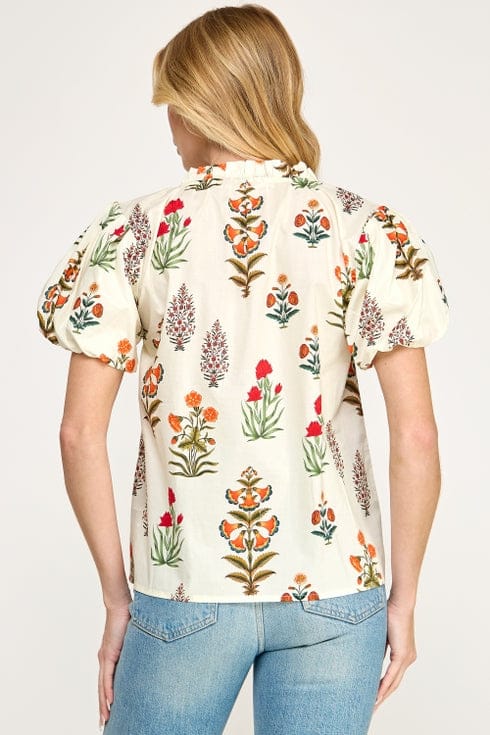 Ellison Puff Sleeve Floral Print Top - Little Miss Muffin Children & Home