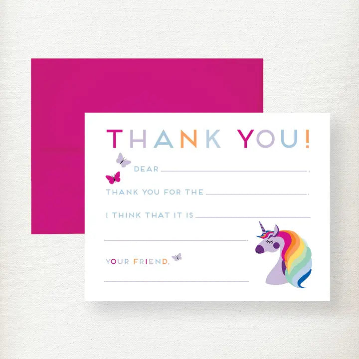 Kids Unicorn Fill in Thank You Note Cards