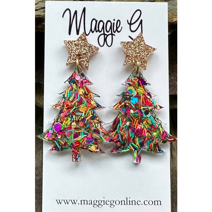 Maggie G Christmas Tree Rainbow Tinsel Resin Earrings - Little Miss Muffin Children & Home