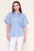 Star Drop Stripe Pleated Button Down Short Sleeve Shirt in Light Blue Stripe - Little Miss Muffin Children & Home
