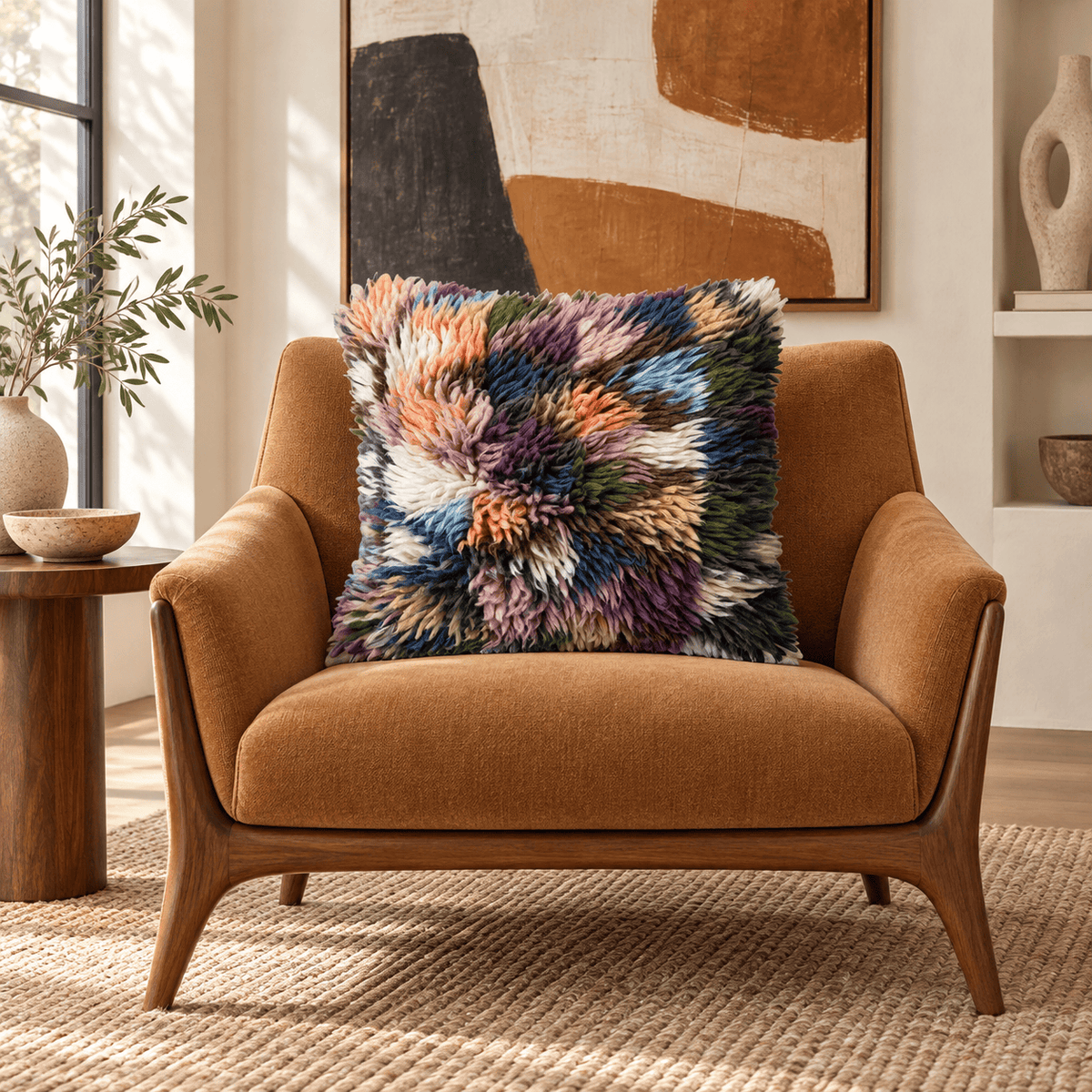 Creative Co-op 20" Square Woven New Zealand Wool Shag Pillow