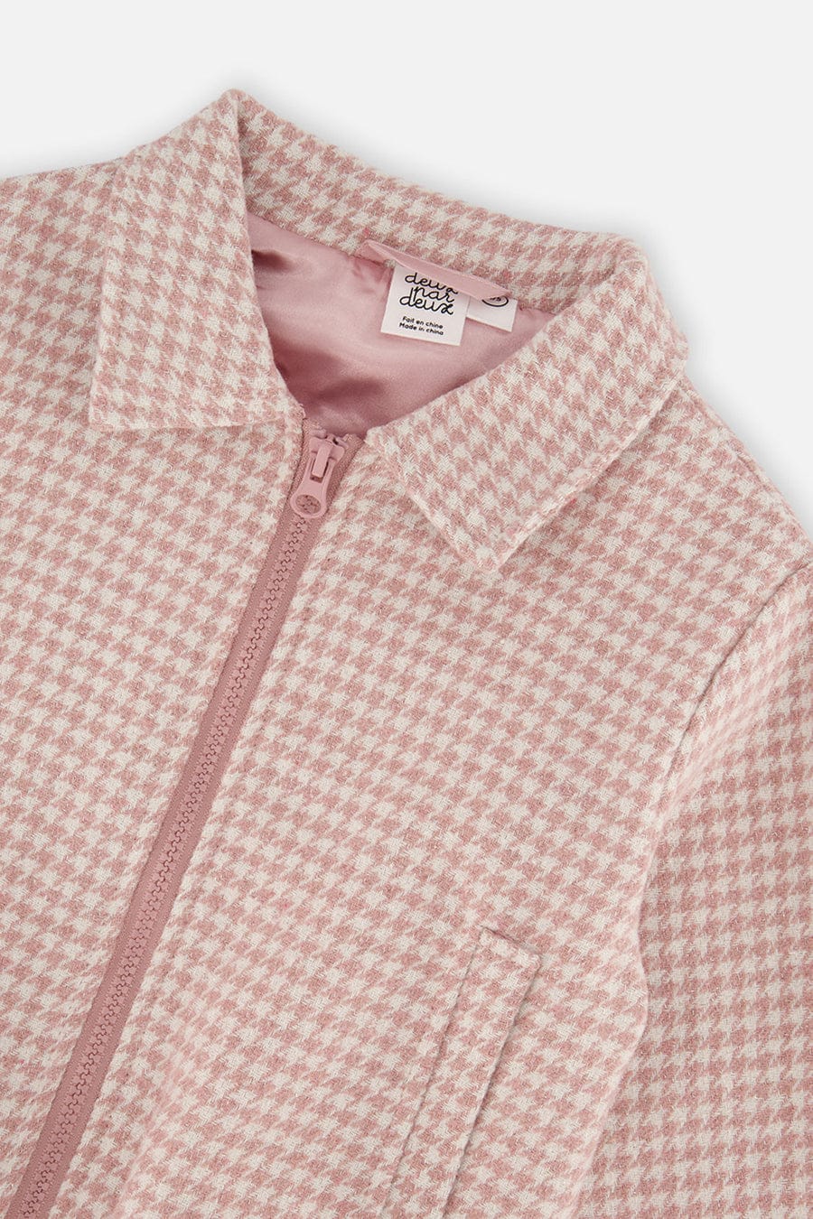 Yarn Dye Pink Houndstooth Bomber Jacket