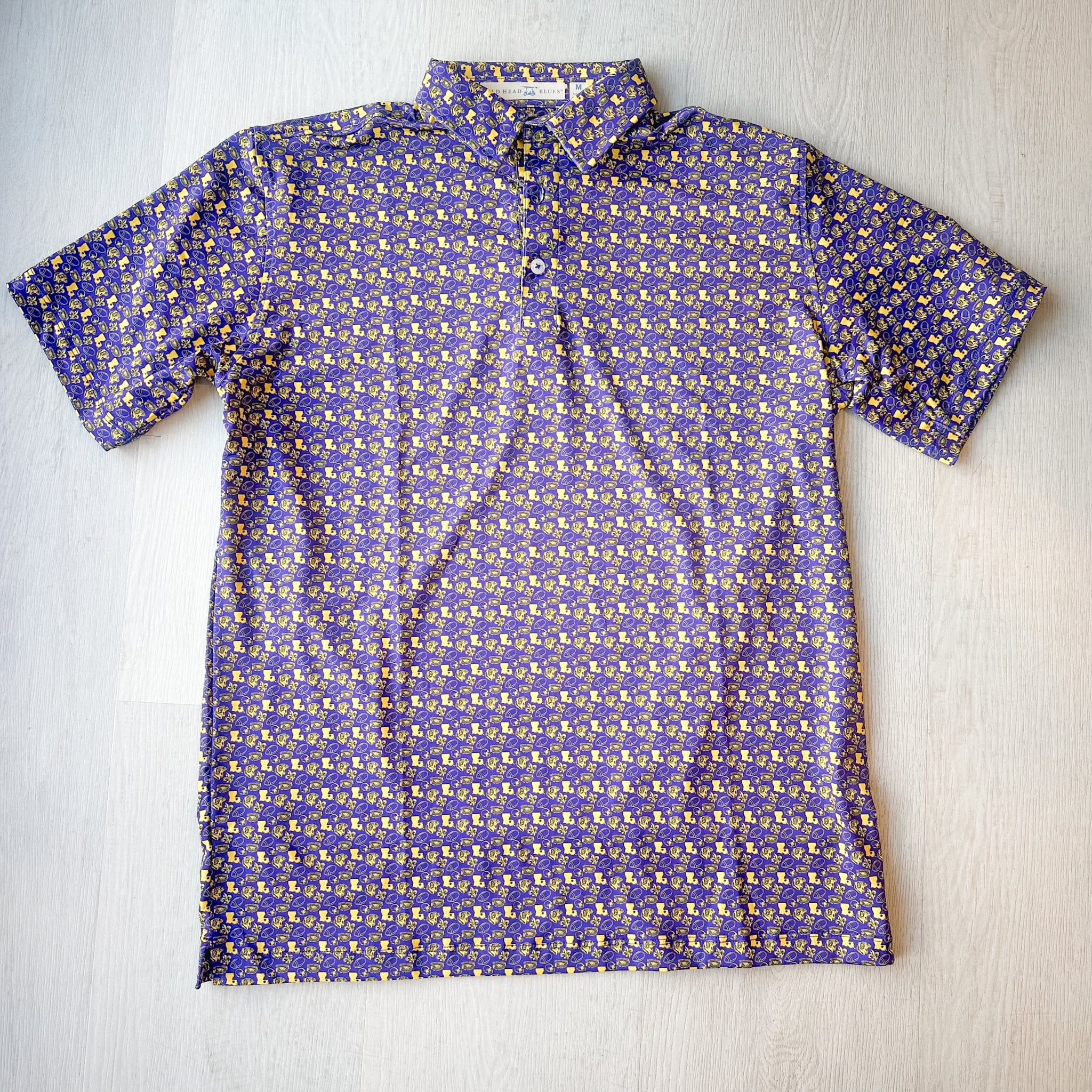 Bald Head Blues Fighting Tiger Gold All-Over Print on Purple Men's Albatross Polo - Little Miss Muffin Children & Home