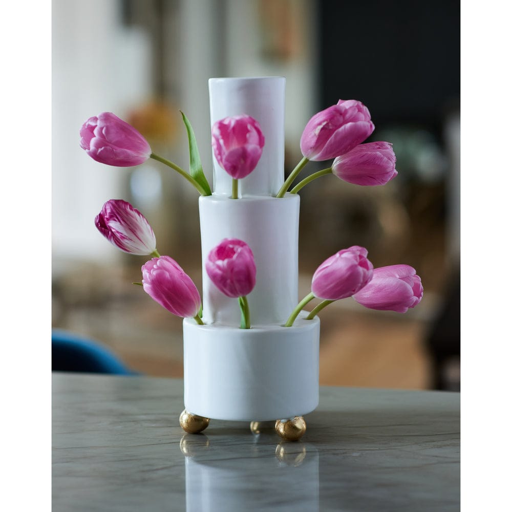White 16-Hole Tulipiere with Gold Feet