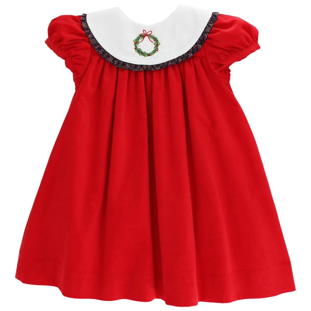 Durham Plaid with Christmas Red Corduroy Float Dress for baby girls by Bailey Boys