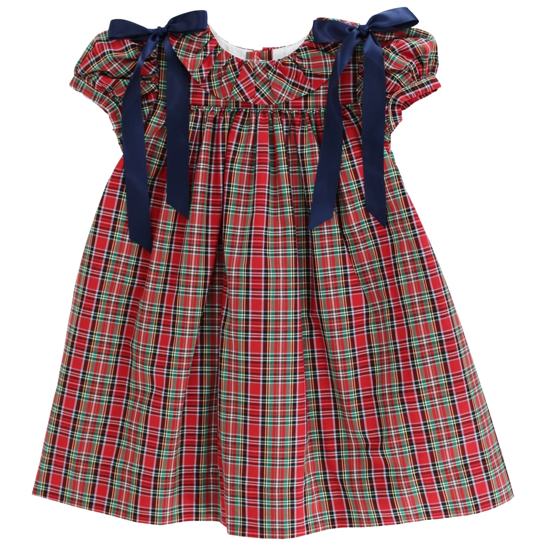 Bailey Boys Bailey Boys Girls’ Tartan Plaid Float Dress with Navy Bows, 12M–4T - Little Miss Muffin Children & Home