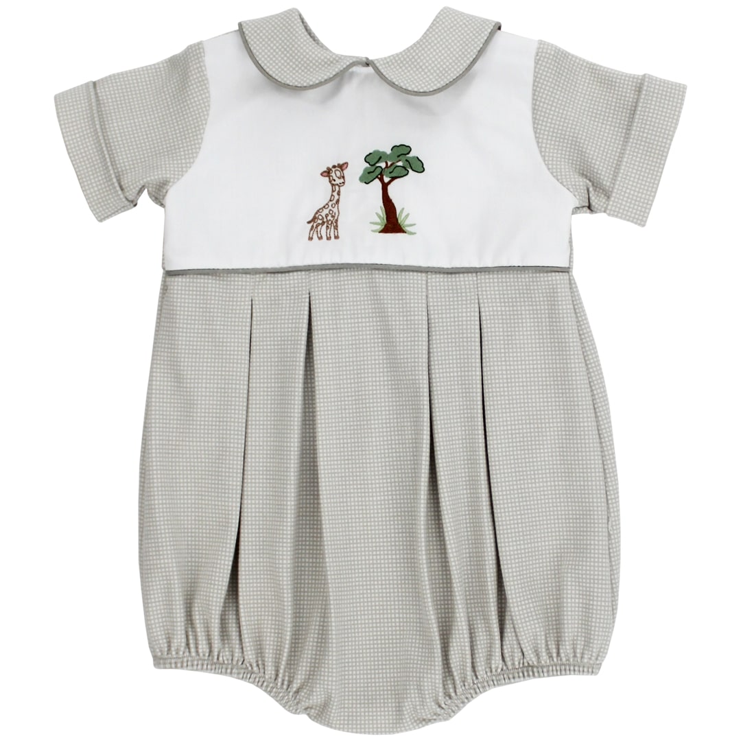 Giraffe Soft Neutral Gingham Dressy Bubble Short for babies by Bailey Boys