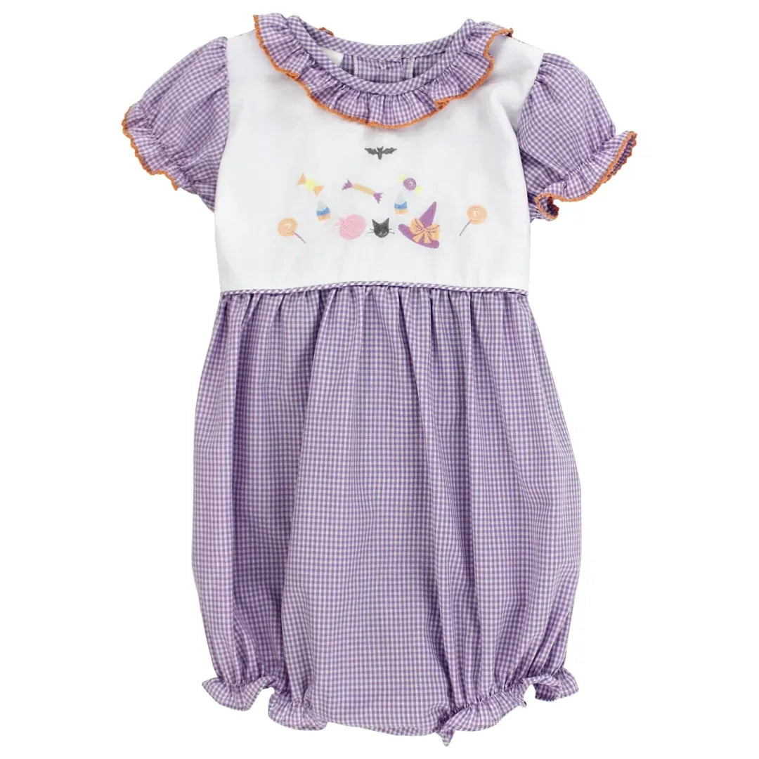 Girls' Trick-or-Treat Purple Gingham Bubble Short
