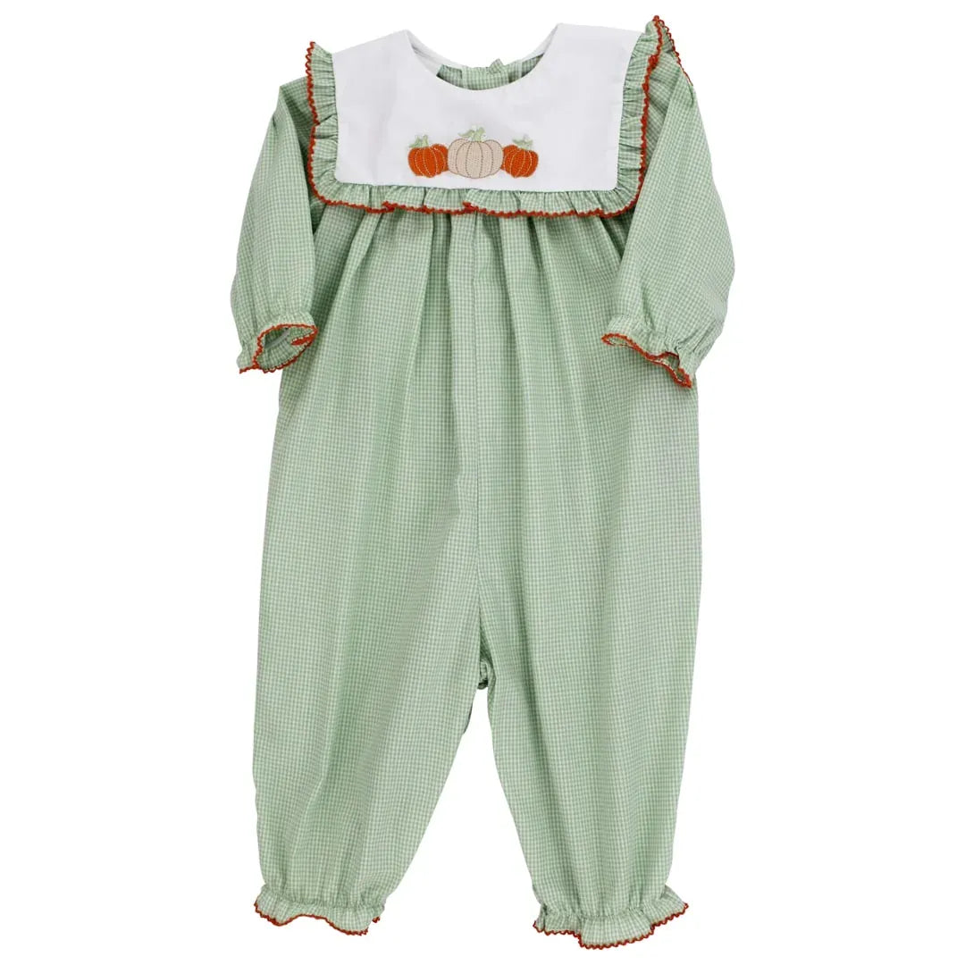 Girls' Harvest Pumpkins Lime Gingham Bubble Long