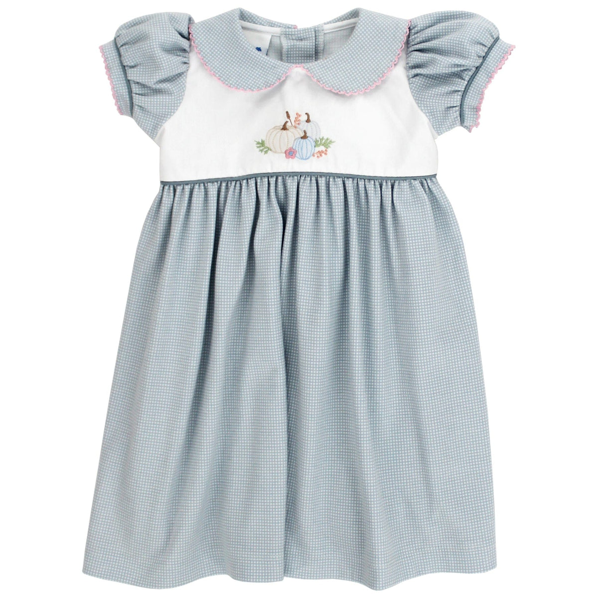 Autumn Heirlooms Soft Blue Micro Gingham Dress for toddler girls by Bailey Boys