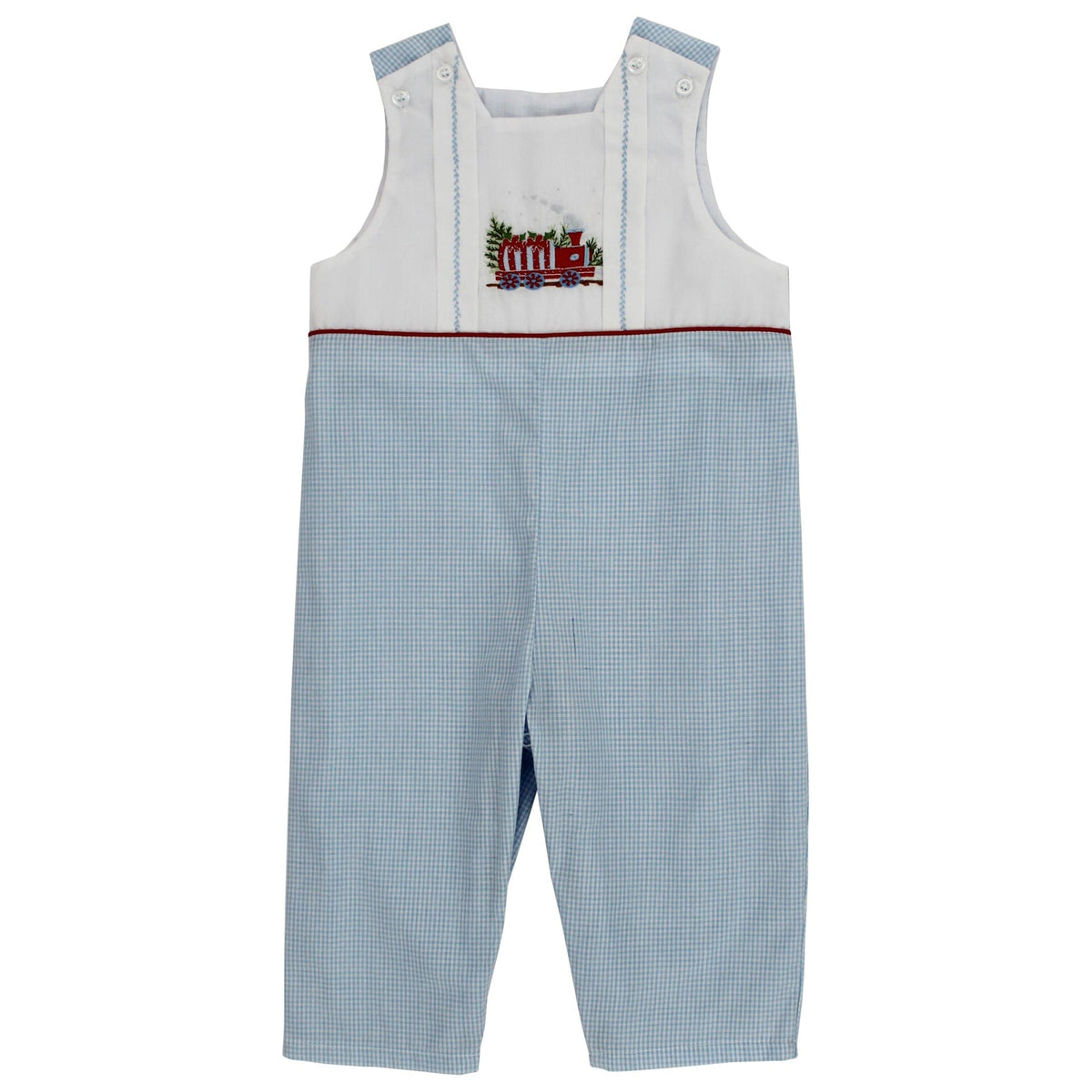 Christmas Train Classic Blue Gingham John-John Long for toddler boys by Bailey Boys