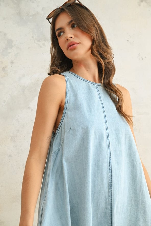 Miou Muse Sleeveless A-Line Denim Dress - Little Miss Muffin Children & Home