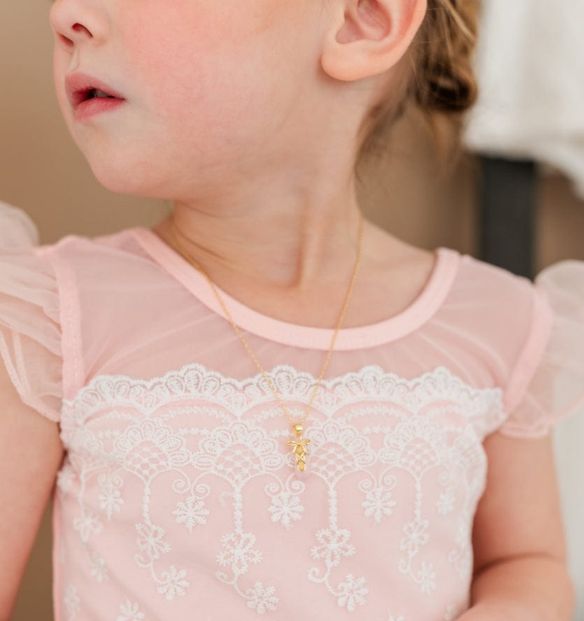 Cherished Moments Girls 14K Gold-Plated Pink Ballet Slipper Necklace 14" - Little Miss Muffin Children & Home
