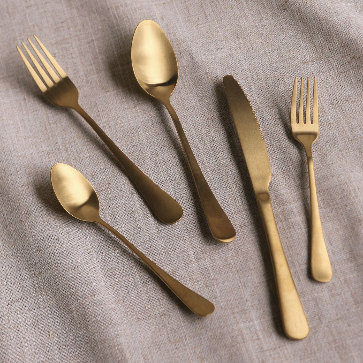 Vida Set of 5 Full Brushed Champagne Gold Droplet Stainless Flatware