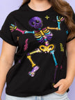 Women's Boogie Bones Sequin Design Cuff Sleeve Black Tee