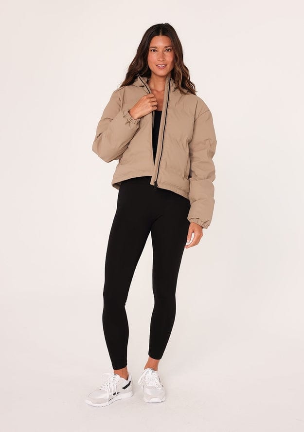 Lovestitch Lovestitch Long Sleeve Zip-Up Hooded Puffer Jacket, Taupe - Little Miss Muffin Children & Home
