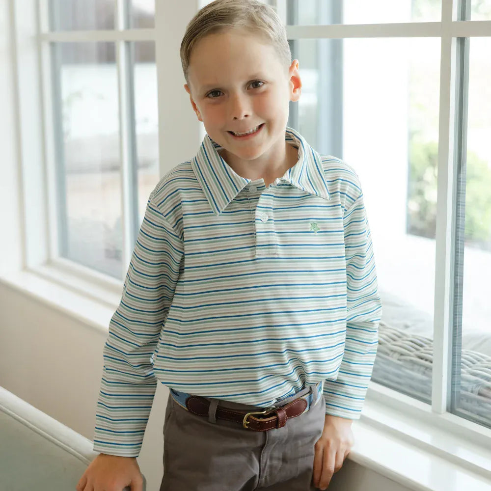 Henry Long Sleeve Striped Performance Polo in Olive