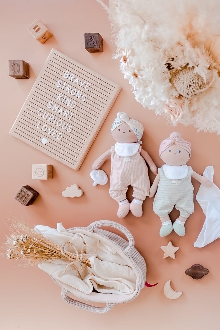 Tikiri Toys Tikiri Toys Soft Doll Remi Baby Light Skin with Carry Cot, Bottle & Blanket - Little Miss Muffin Children & Home