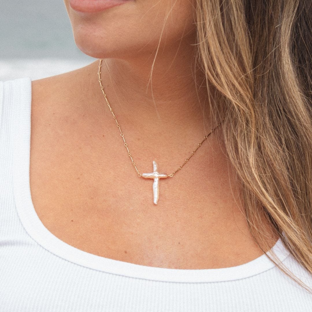 My Saint My Hero My Saint My Hero Abide Pearl Cross Necklace - Little Miss Muffin Children & Home