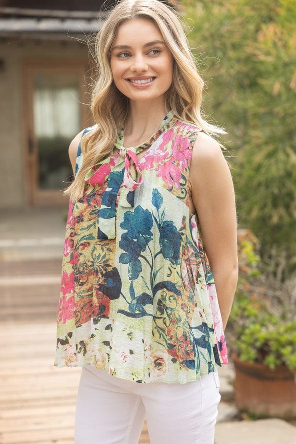 Voy Pleated Floral Print Sleeveless Top - Little Miss Muffin Children & Home