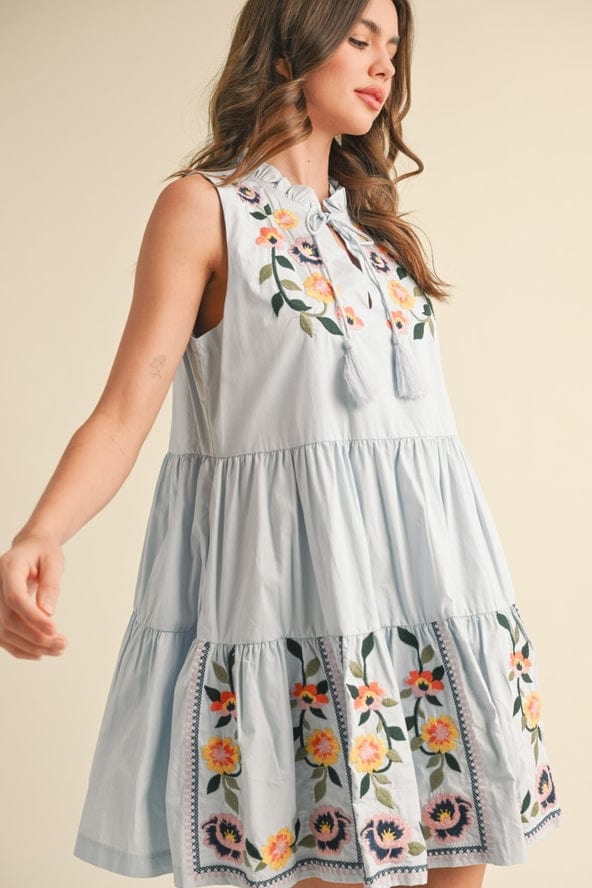 &merci Floral Embroidery Tiered Mini Dress - Little Miss Muffin Children & Home