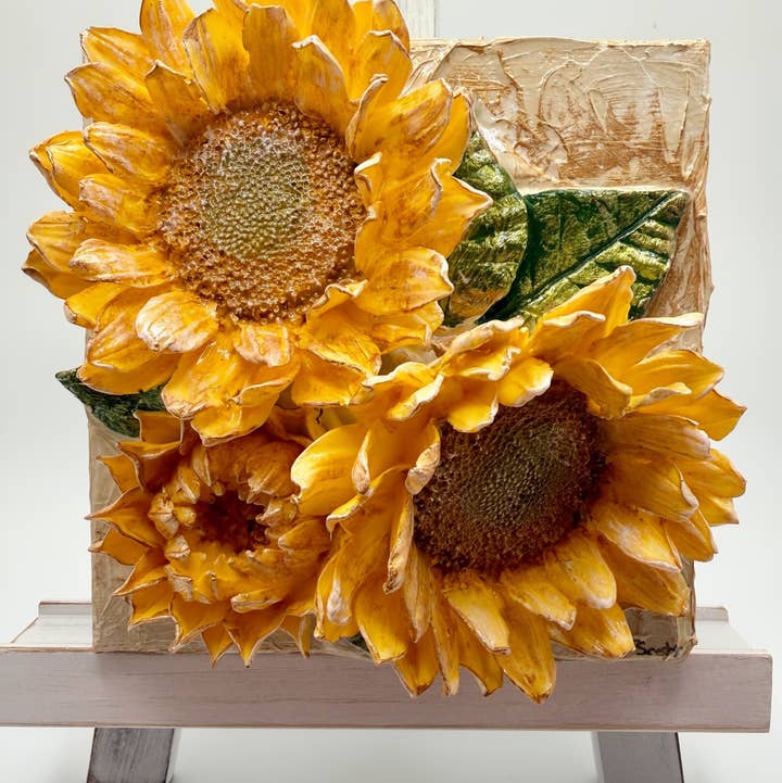 TamScottArt Clay Floral Sunflowers 2 & A Bud Sculpted Bouquet 6x6 Artwork - Little Miss Muffin Children & Home