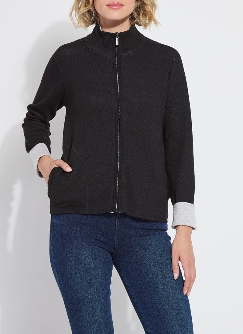 Lysse Lyssé Reversible Cashmere Zip-Up Cardigan – Black/Pearl Grey Melange - Little Miss Muffin Children & Home