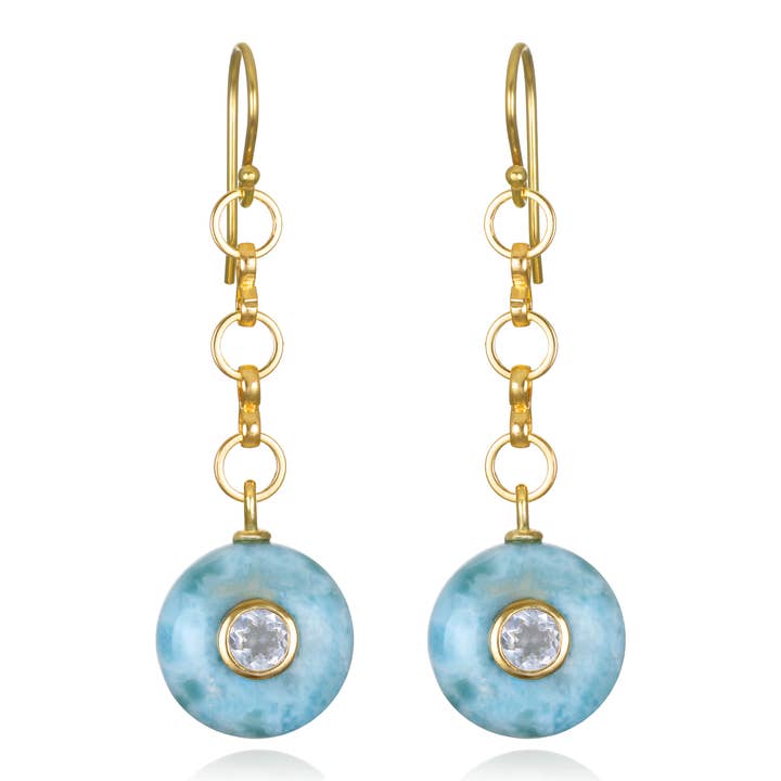 Double Gemstone Larimar & Topaz Dangles