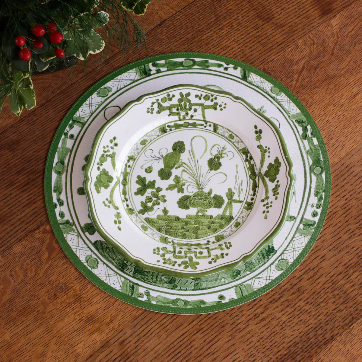 Vida Faenza 11" White & Green Dinner Plate Set of 4