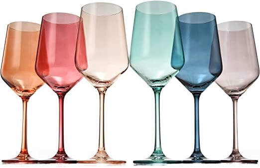 The Wine Savant / Khen Glassware Large Pastel Colored Stemmed Wine Glasses, Set of 6 - Little Miss Muffin Children & Home