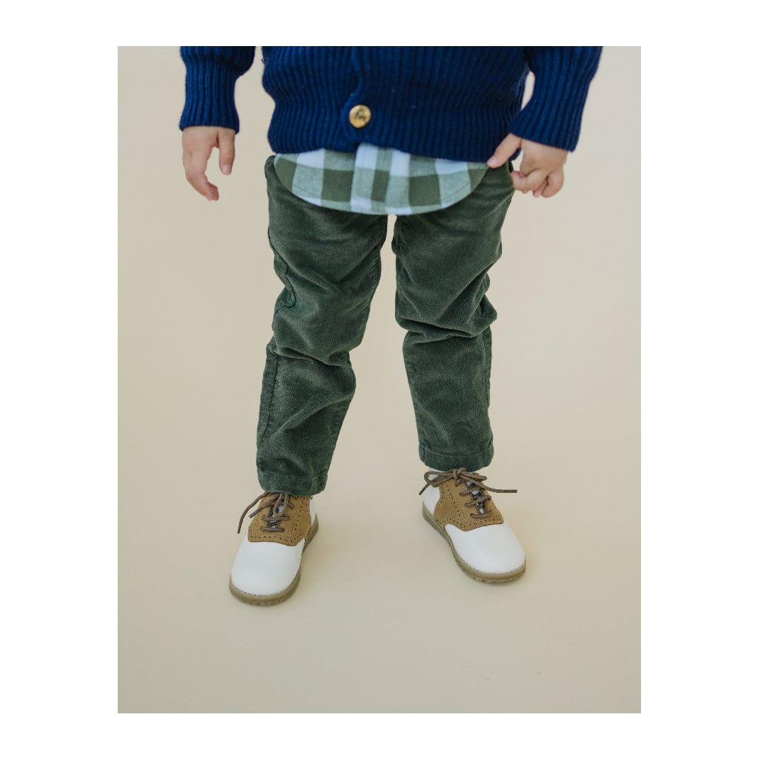 L'Amour Shoes L'Amour Luke Two Tone Leather Saddle Shoe White/Khaki - Little Miss Muffin Children & Home
