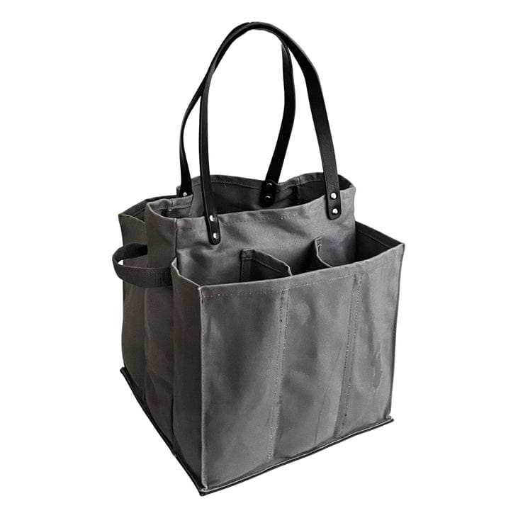 CapaBunga Grey Heavy Canvas Reusable Multi-Pocket Market Tote Bag with Black Vegan Leather Handles and Base - Little Miss Muffin Children & Home