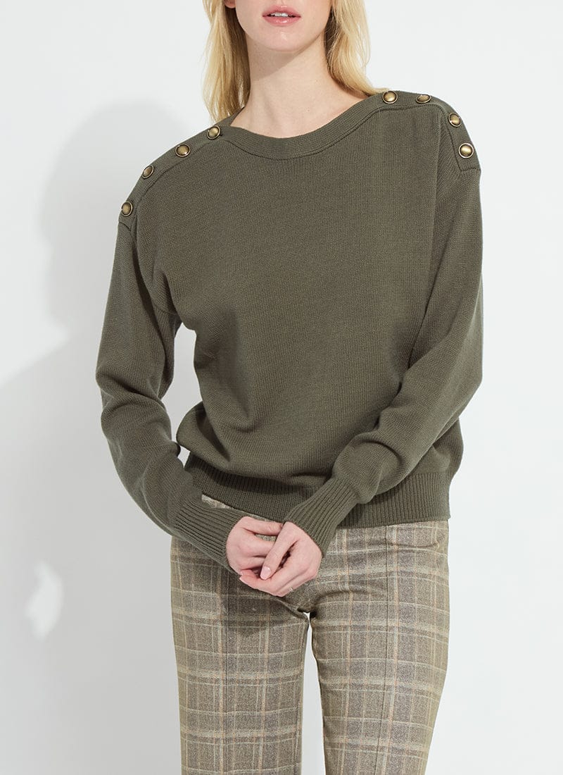 Lysse Adelaide Button Trim Pullover Sweater in Mosswood