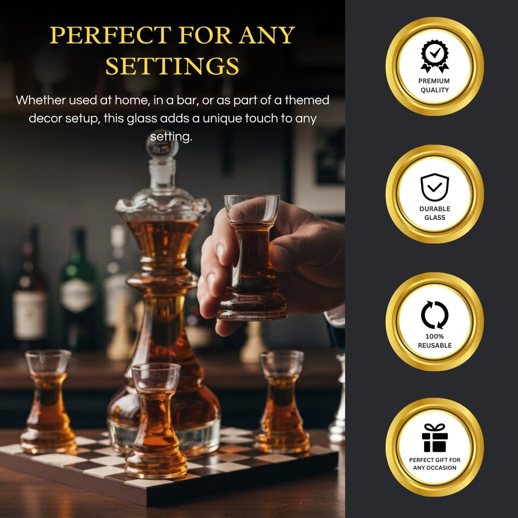 Rook chess piece shot glasses on chess board base