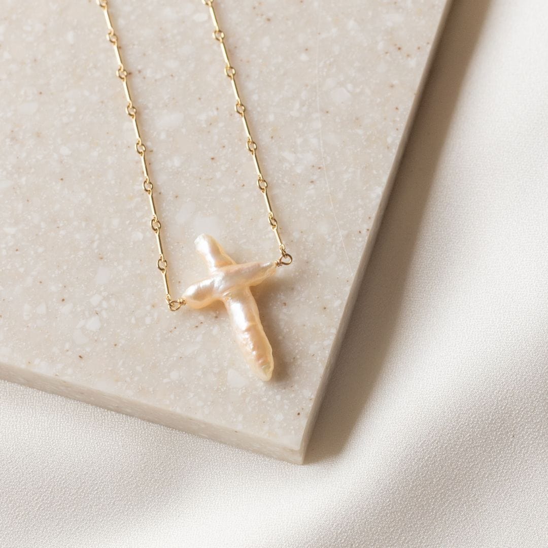 My Saint My Hero My Saint My Hero Abide Pearl Cross Necklace - Little Miss Muffin Children & Home